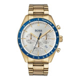 Reloj De Pulsera Hugo Boss Trophy 1513631 De Cuerpo Color Dorado, Analógico, Para Hombre, Fondo Blanco, Con Correa De Acero Inoxidable Color Dorado, Agujas Color Dorado Y Azul Y Blanco, Dial Dorado, S