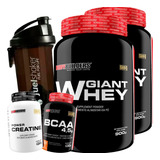 Kit 2x Whey Protein Pote 900g + Bcaa + Creatina + Copo Sabor Morango