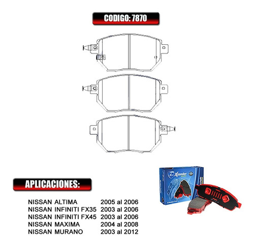 Pastillas De Freno Delanteras Nissan Altima 2005-2006 #7870 Foto 2