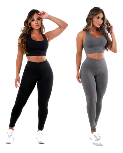 Kit 2 Conjuntos Calça Legging E Top Roupas Feminina Academia