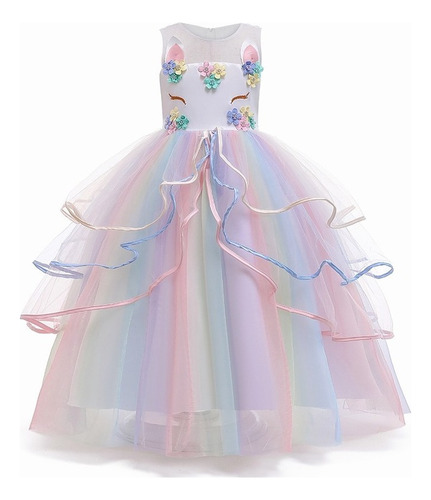 Vestido De Fiesta De Princesa Unicornio Arcoíris Para Niñas