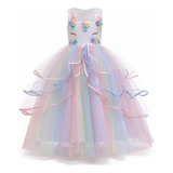 Vestido De Fiesta De Princesa Unicornio Arcoíris Para Niñas