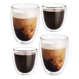 Redlemon Vasos De Vidrio Con Doble Pared De Cristal Para Capuchino O Vino, Paquete De 4 Tazas Para Café Y Vaso Térmico Para Espresso, Cerveza Y Carajillo, 2 Grandes (361 Ml) Y 2 Chicos (165 Ml)