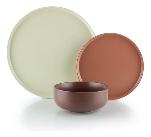 Vajilla Comedor Beige Terracota Cerámica 12 Pz