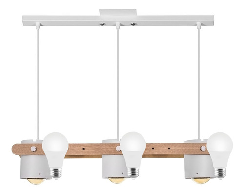 Lampara Colgante Madera 3 Luces Nordico + 3 Bulbo Led