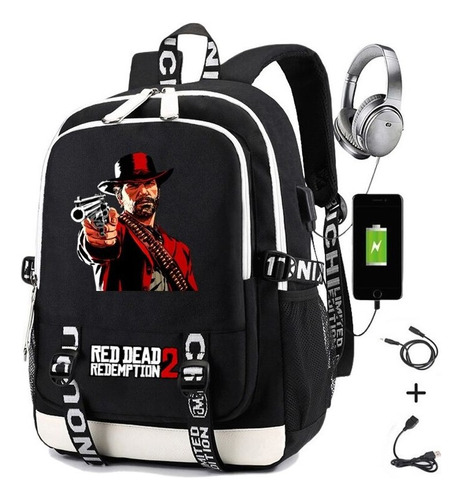 Mochila Red Dead Redemption 2 Con Carga Usb Para Niños Y Niñ