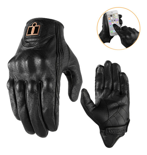 Guantes De Moto Proteccion Para Pantallas Táctil De Dedo Para Motocicleta Para Accesorios Negros 100% Piel De Cabra Rizzup Perforado - Xxl