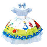 Vestido Festa Luxo Infantil Tema Alice No País Das Maravilha