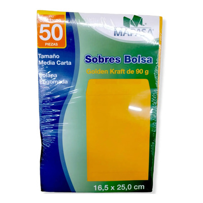 Sobre Papel Manila Media Carta Paqueteria Engomada 50 Pzs Ml Amarillo
