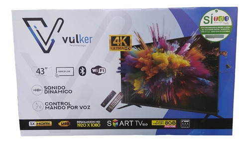 Televisor Vulker 43  4k Android + Mando Por Voz + Base Pared