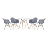 Kit - Mesa Eames 80 Cm + 4 Cadeiras Eiffel Daw Cor Mesa Branco Com Cadeiras Cinza Escuro