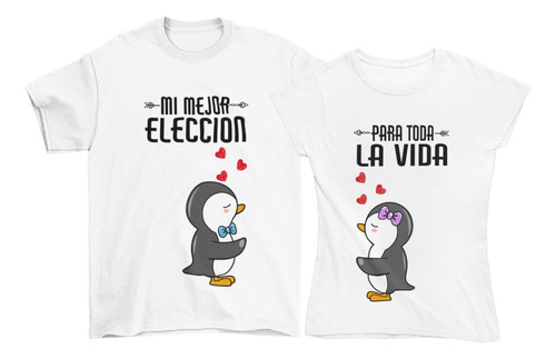 Playera Dúo Pareja Pingüinos Enamorados Elección Novios 01