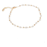 Pulsera Tobillera Esferas Y Perlas 3mm Ajustable Chapa 18k Largo 23 Cm