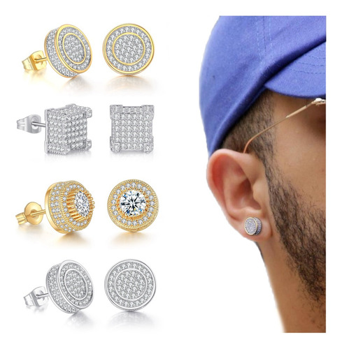 Aretes Para Hombre Arracadas Hip Hop Chapado En Oro Broquel