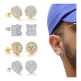 Aretes Para Hombre Arracadas Hip Hop Chapado En Oro Broquel