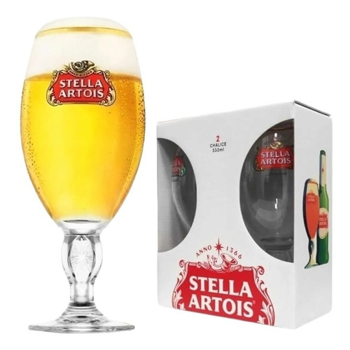 2 Copas De Cerveza Stella Artois En Cajita De Regalo Estuche