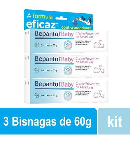 Kit 3 Unid Bepantol Baby 60g Creme Preventivo De Assaduras 