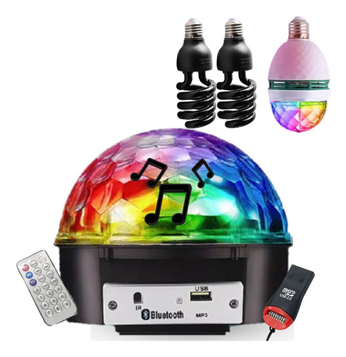 Kit 1 Lâmpada Led + 1 Globo + 2 Luz Negra Balada Efeito Dj