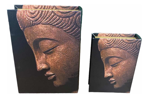 Kit 2 Caixa Livro Busto Buda 25cm E 18cm- Marrom