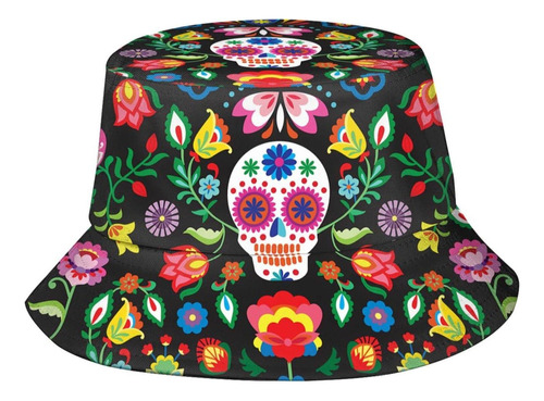 Sombrero Cubo Con Esqueleto Floral Calavera Mexicana, Gorra