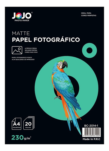 100 Folhas Papel Fotográfico Matte Fosco Jojo 230g A4