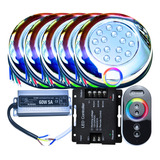 Kit 05pçs Refletores De Piscina Led 15w Rgb + 01 Controle Touch 16milhoes De Cores + 01 Fonte Blindada + 05 Rosca 1/2