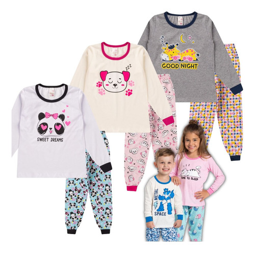 Kit 3 Pijama Infantil Lote De Roupa Menina Feminino Algodão