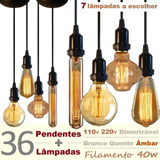 36 Luminária Pendente Completa + 36 Lâmpada Retro Vintage Vr