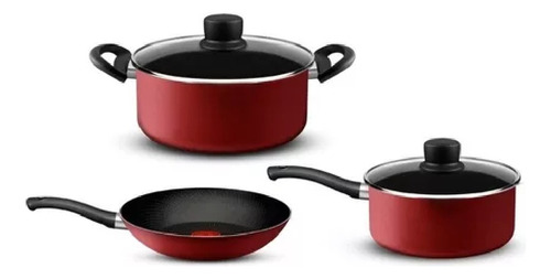 Set 5 Piezas Tefal Red Surprise Aluminio Cacerola Sarten Cts Color Rojo