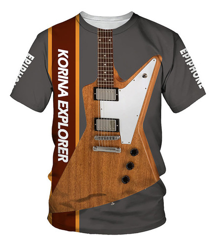Camiseta De Manga Corta Estampada De Guitarra De Arte 3d