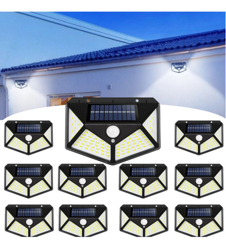 10x Luminária Solar 100 Led Com Sensor Jardim Prova Dágua