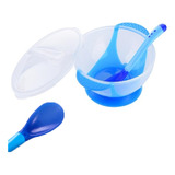 Set Tazon Cuchara Bowl Antideslizante Para Bebe Azul