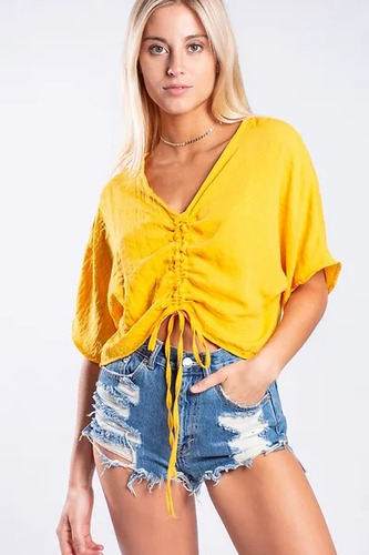 Blusa Mujer De Lino, Cuello En V 