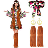 Satinior - Conjunto De Disfraz De Hippie Para Mujer, Aretes 