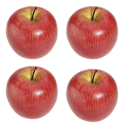 4 Manzanas Rojas Artificiales Grandes, Frutas Decorativas