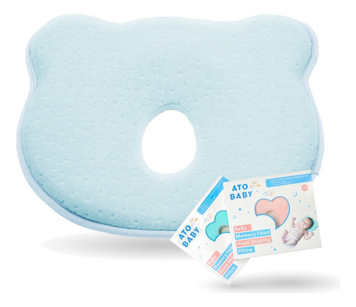 Almohada Cojin Foam Para Bebe Reposa Prevenir Cabeza Plana Color Azul