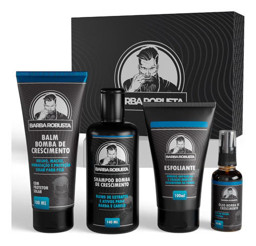 Kit Cresce Barba - Shampoo + Balm + Óleo + Esfoliante 