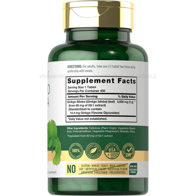 Carlyle Ginkgo Biloba 3000mg 400 Tabletas Ayuda A La Memoria Sabor Sin Sabor | Envío gratis