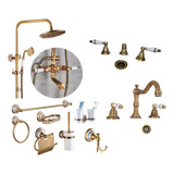 Set Griferias Bronce Antiguo Ducha+ Bacha+ Bidet+ Accesorios