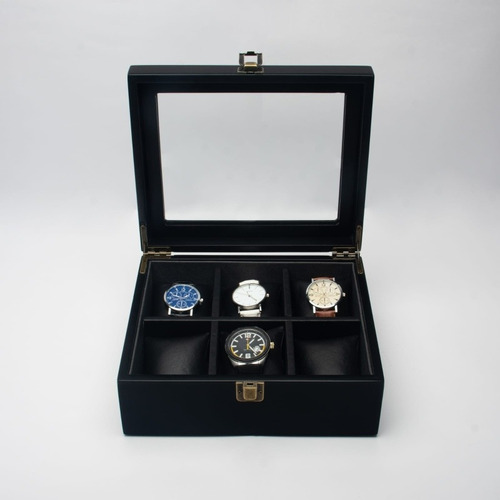 Caja Estuche Para Guardar 6 Relojes Madera Laqueada