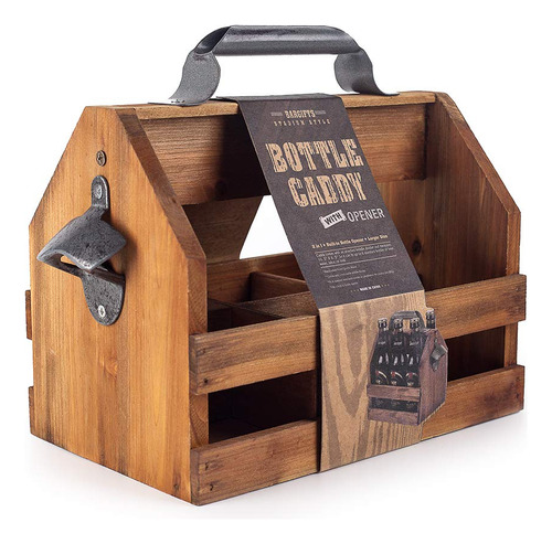 Bargifts Organizador De Madera Para 6 Botellas Con Abrebote.