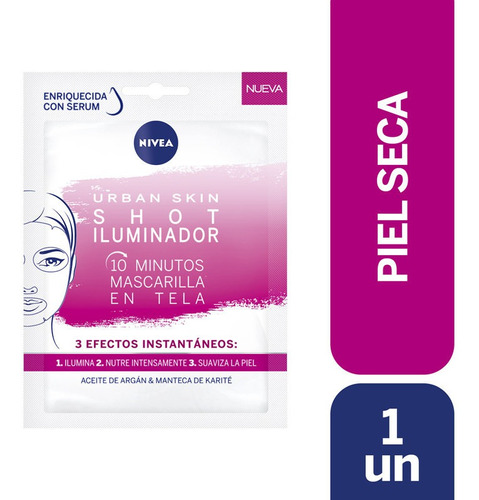 Mascarilla Tela Nivea Urban Skin Shot Iluminador 10 Min 1un