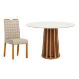 Conjunto Mesa De Jantar Redonda Mdf + 4 Cadeiras Em Madeira