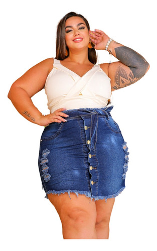 Saia Jeans Plus Size Clochard Tamanho Grande 46 Ao 54