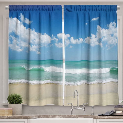 Ambesonne Cortinas De Cocina Modernas, Playa De Arena Con Ho