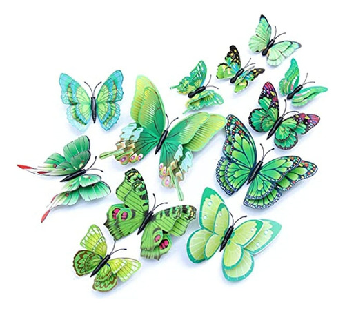48 Pcs Mariposa Verde Pared Decoración Pegatinas For Fiesta
