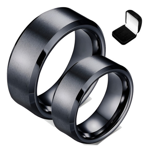 Par Anéis Alianças Tungstênio Ródio Negro Chanfrado 8mm