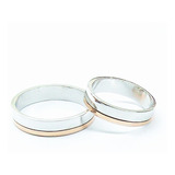 Alianza Plata 925 Y Oro Anillos Cinta Plana Compromiso 4mm