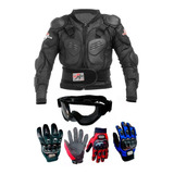 Kit Chamarra Pechera + Guantes Probiker + Antiparra Fas Moto