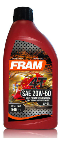 Aceite Mineral Fram 20w50 Moto 4t 946 Ml